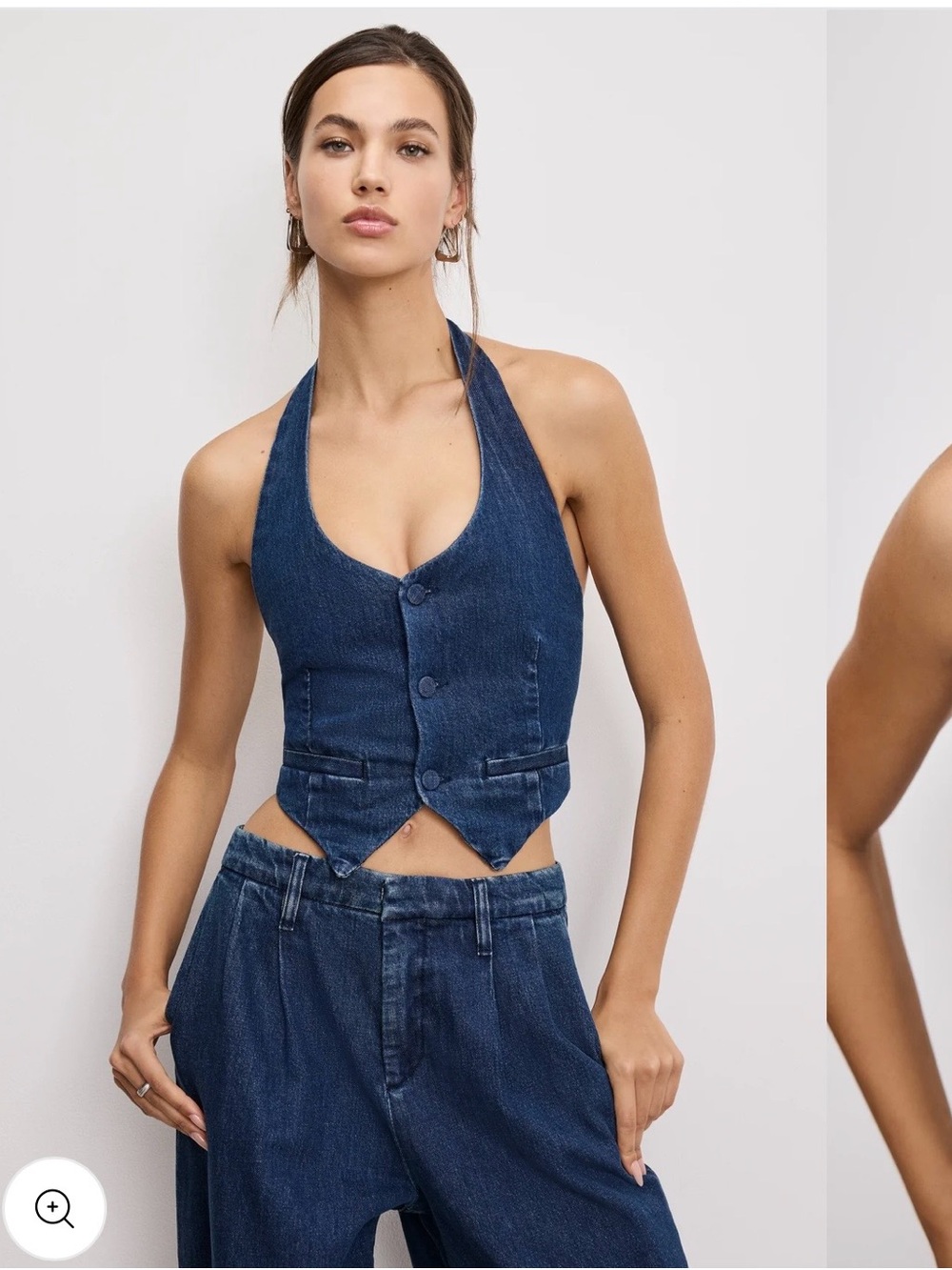 Denim Halter Vest in Deep Indigo